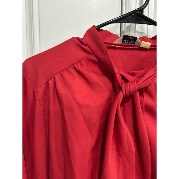 Vintage Judy Bond Long Sleeve Blouse Red Sz 16 Tie Neck Button Front Secretary - Picture 4 of 10